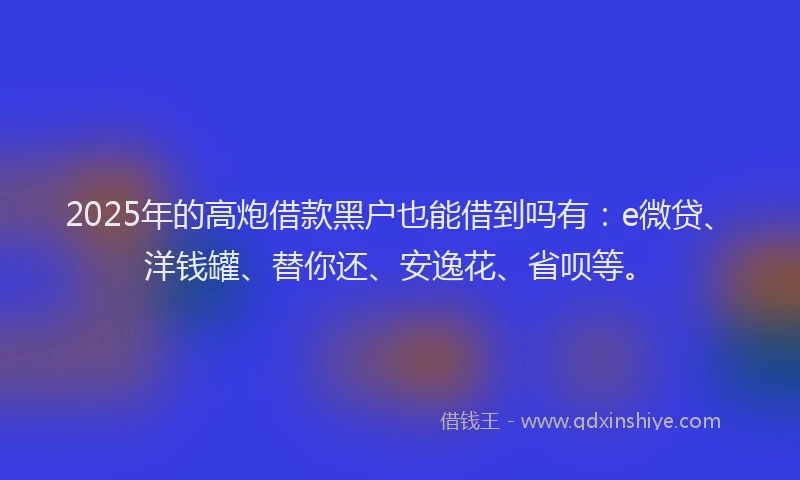 2025年的高炮借款黑户也能借到吗有：e微贷、洋钱罐、替你还、安逸花、省呗等。