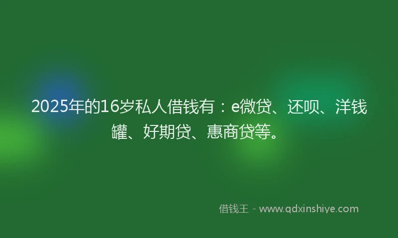 2025年的16岁私人借钱有：e微贷、还呗、洋钱罐、好期贷、惠商贷等。