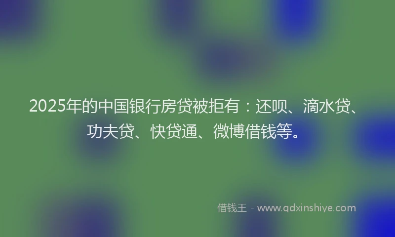 2025年的中国银行房贷被拒有：还呗、滴水贷、功夫贷、快贷通、微博借钱等。