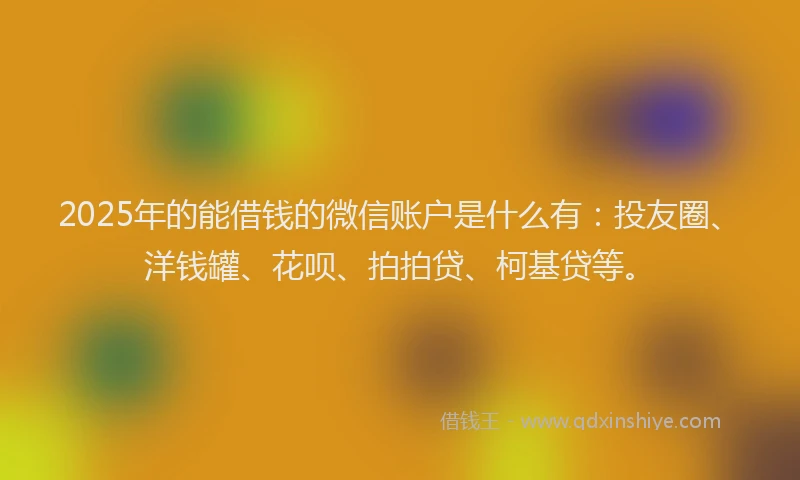 2025年的能借钱的微信账户是什么有：投友圈、洋钱罐、花呗、拍拍贷、柯基贷等。