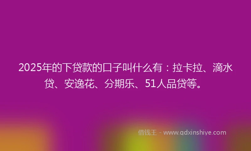 2025年的下贷款的口子叫什么有：拉卡拉、滴水贷、安逸花、分期乐、51人品贷等。