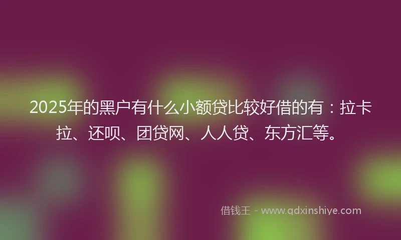2025年的黑户有什么小额贷比较好借的有：拉卡拉、还呗、团贷网、人人贷、东方汇等。