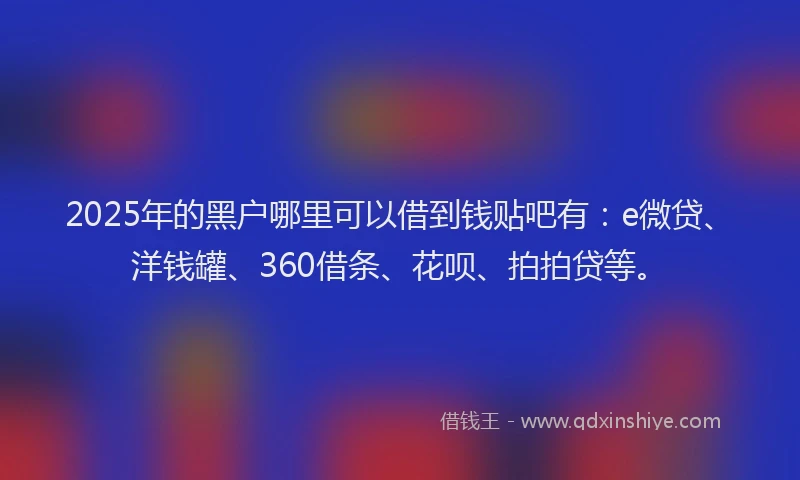 2025年的黑户哪里可以借到钱贴吧有：e微贷、洋钱罐、360借条、花呗、拍拍贷等。