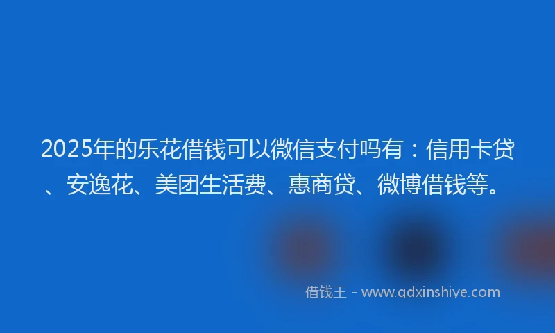 2025年的乐花借钱可以微信支付吗有：信用卡贷、安逸花、美团生活费、惠商贷、微博借钱等。