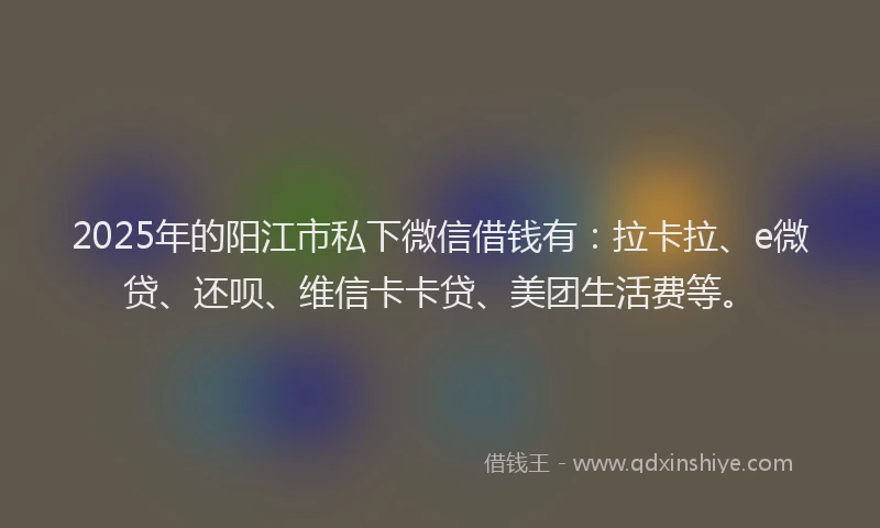2025年的阳江市私下微信借钱有：拉卡拉、e微贷、还呗、维信卡卡贷、美团生活费等。