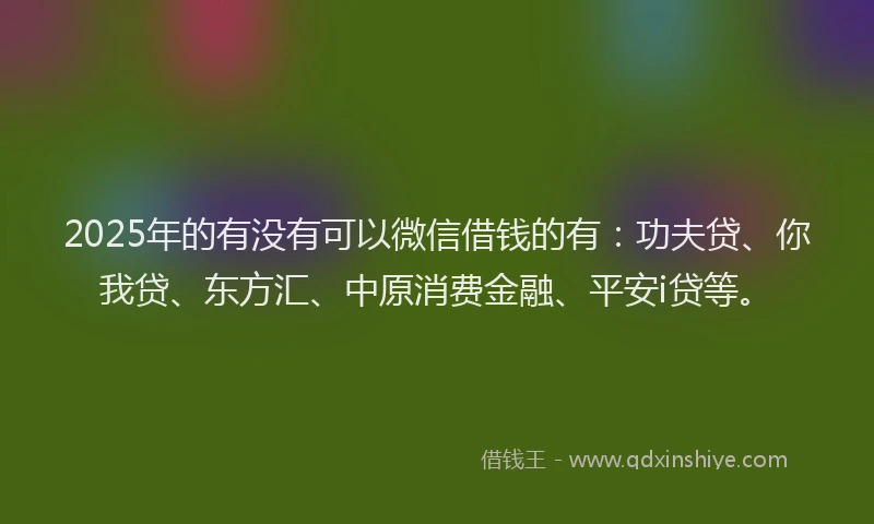 2025年的有没有可以微信借钱的有：功夫贷、你我贷、东方汇、中原消费金融、平安i贷等。