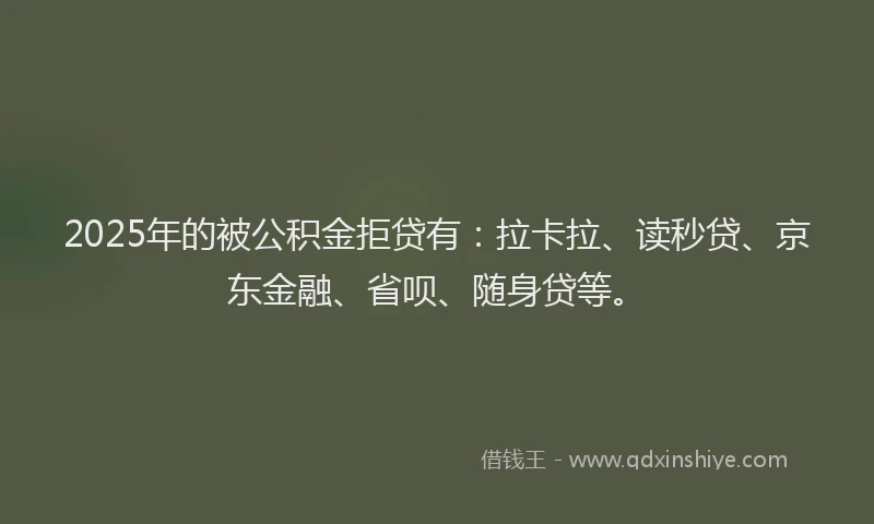 2025年的被公积金拒贷有：拉卡拉、读秒贷、京东金融、省呗、随身贷等。