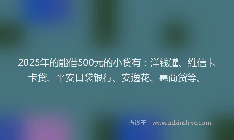 2025年的能借500元的小贷有：洋钱罐、维信卡卡贷、平安口袋银行、安逸花、惠商贷等。
