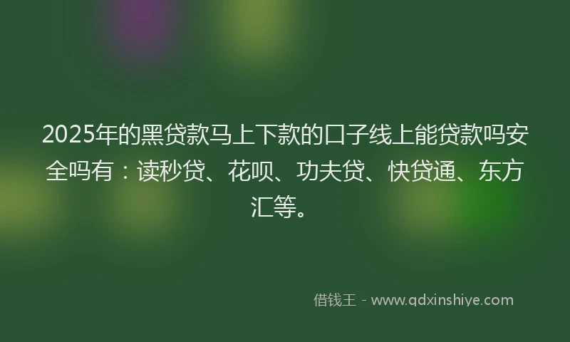 2025年的黑贷款马上下款的口子线上能贷款吗安全吗有：读秒贷、花呗、功夫贷、快贷通、东方汇等。