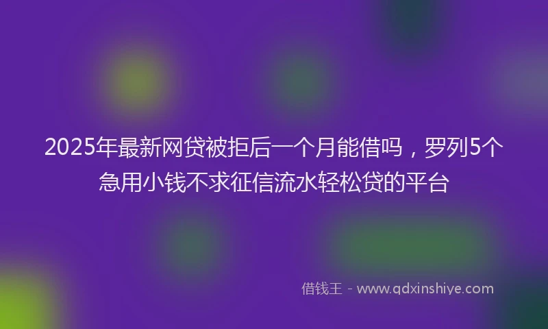 2025年最新网贷被拒后一个月能借吗，罗列5个急用小钱不求征信流水轻松贷的平台