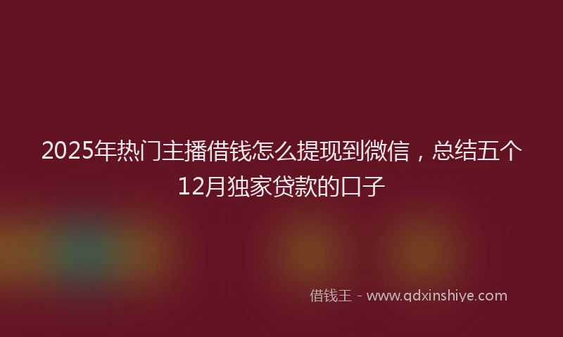2025年热门主播借钱怎么提现到微信，总结五个12月独家贷款的口子
