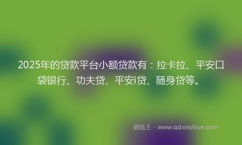 2025年的贷款平台小额贷款有：拉卡拉、平安口袋银行、功夫贷、平安i贷、随身贷等。
