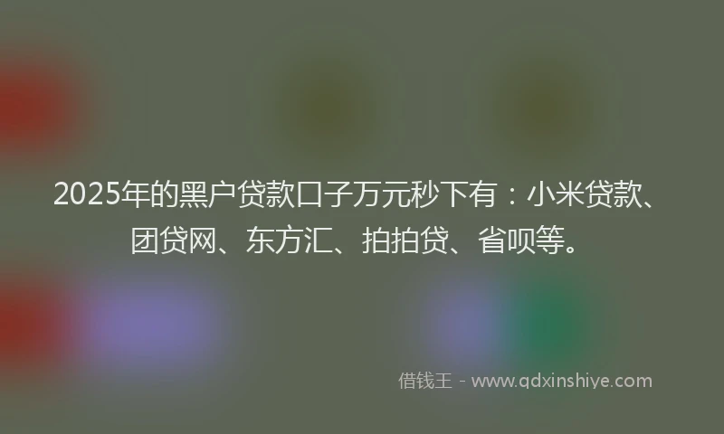 2025年的黑户贷款口子万元秒下有：小米贷款、团贷网、东方汇、拍拍贷、省呗等。