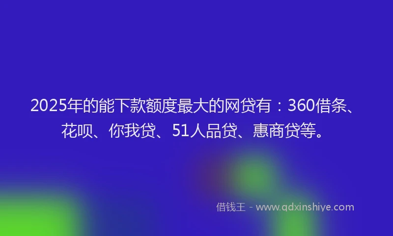 2025年的能下款额度最大的网贷有：360借条、花呗、你我贷、51人品贷、惠商贷等。