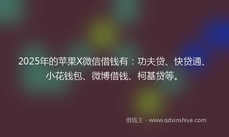 2025年的苹果X微信借钱有：功夫贷、快贷通、小花钱包、微博借钱、柯基贷等。