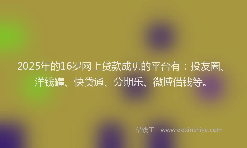 2025年的16岁网上贷款成功的平台有：投友圈、洋钱罐、快贷通、分期乐、微博借钱等。