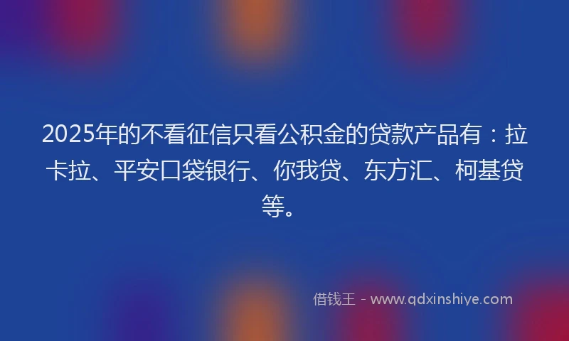 2025年的不看征信只看公积金的贷款产品有：拉卡拉、平安口袋银行、你我贷、东方汇、柯基贷等。