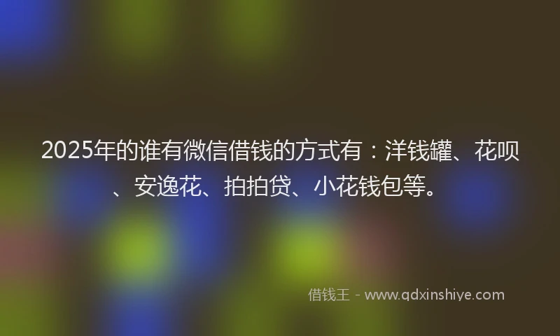 2025年的谁有微信借钱的方式有：洋钱罐、花呗、安逸花、拍拍贷、小花钱包等。