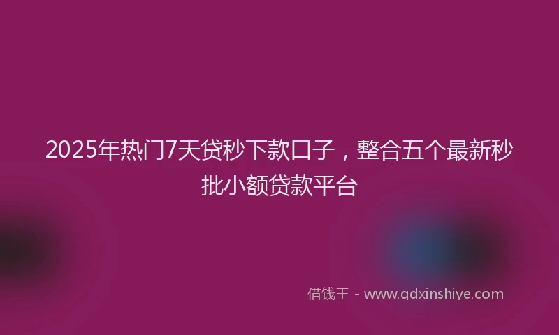 2025年热门7天贷秒下款口子，整合五个最新秒批小额贷款平台