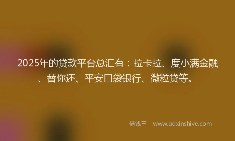 2025年的贷款平台总汇有：拉卡拉、度小满金融、替你还、平安口袋银行、微粒贷等。