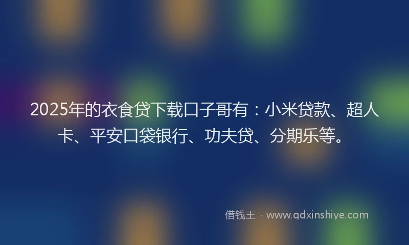 2025年的衣食贷下载口子哥有：小米贷款、超人卡、平安口袋银行、功夫贷、分期乐等。