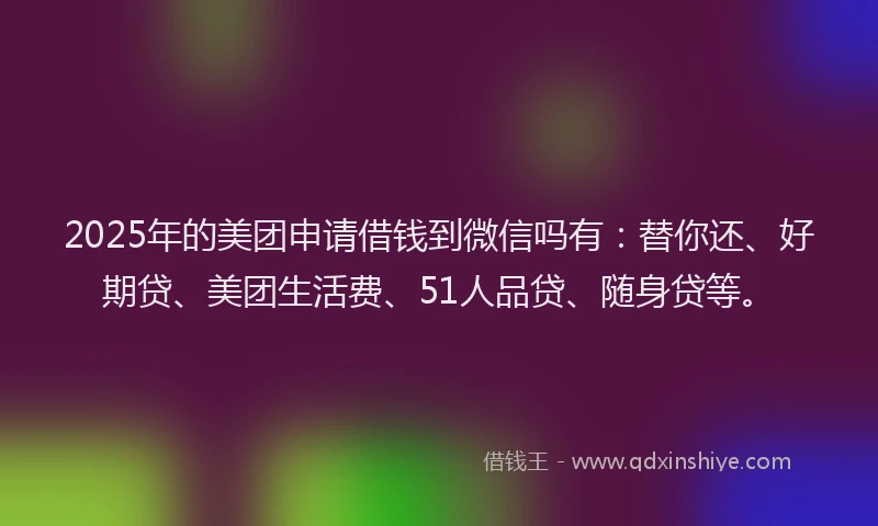 2025年的美团申请借钱到微信吗有：替你还、好期贷、美团生活费、51人品贷、随身贷等。