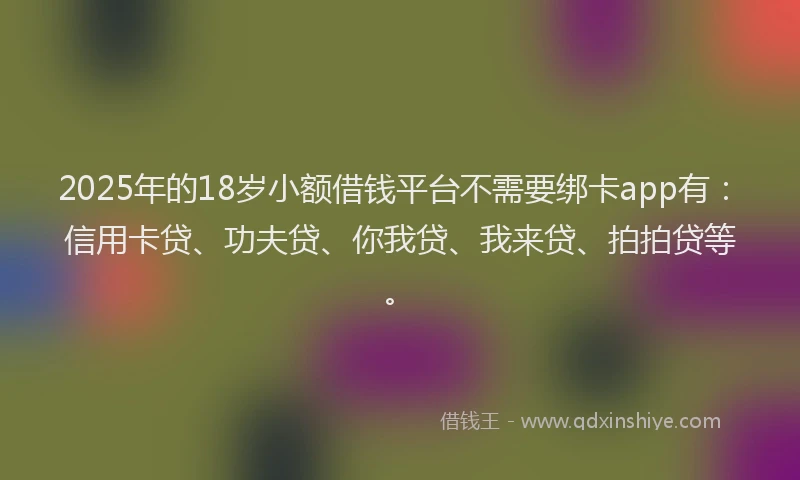 2025年的18岁小额借钱平台不需要绑卡app有：信用卡贷、功夫贷、你我贷、我来贷、拍拍贷等。