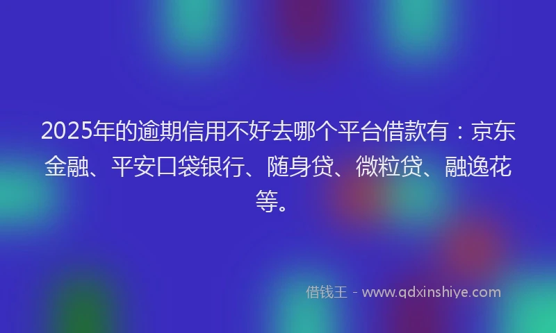 2025年的逾期信用不好去哪个平台借款有：京东金融、平安口袋银行、随身贷、微粒贷、融逸花等。