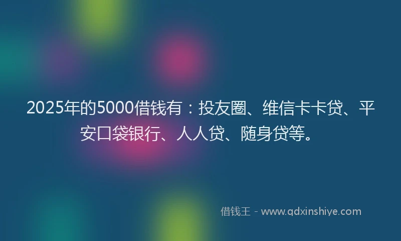 2025年的5000借钱有：投友圈、维信卡卡贷、平安口袋银行、人人贷、随身贷等。