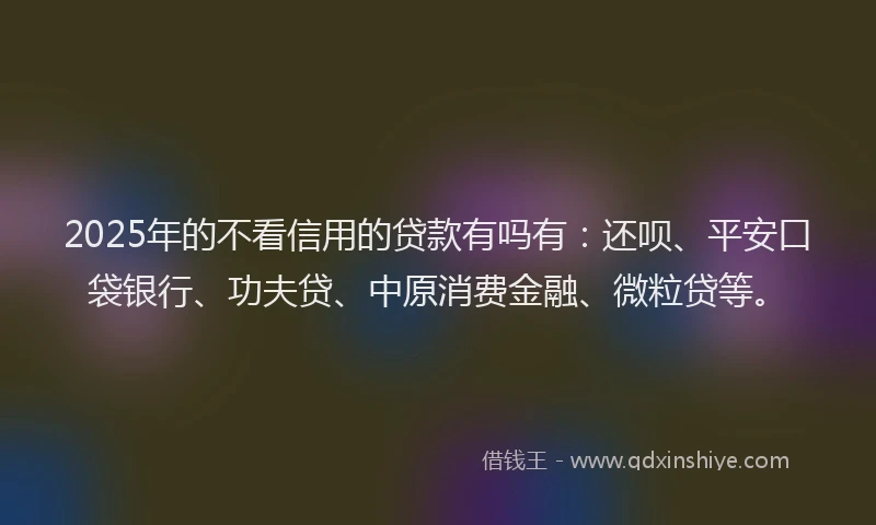 2025年的不看信用的贷款有吗有：还呗、平安口袋银行、功夫贷、中原消费金融、微粒贷等。