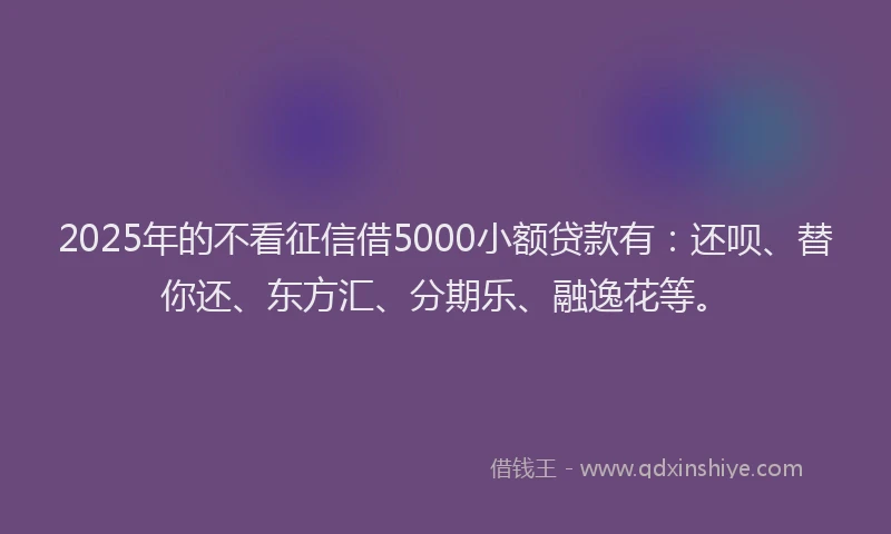 2025年的不看征信借5000小额贷款有：还呗、替你还、东方汇、分期乐、融逸花等。