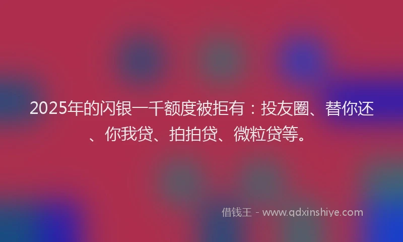 2025年的闪银一千额度被拒有：投友圈、替你还、你我贷、拍拍贷、微粒贷等。