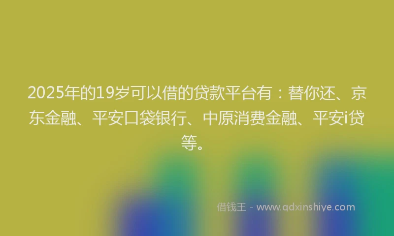 2025年的19岁可以借的贷款平台有：替你还、京东金融、平安口袋银行、中原消费金融、平安i贷等。