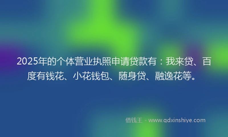 2025年的个体营业执照申请贷款有：我来贷、百度有钱花、小花钱包、随身贷、融逸花等。