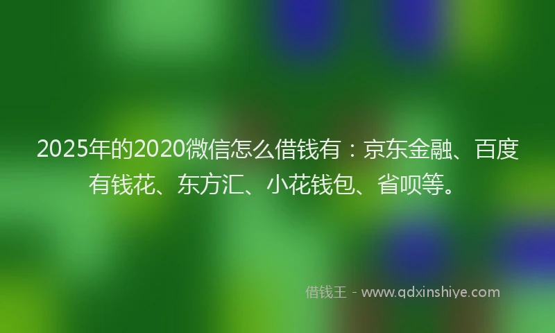 2025年的2020微信怎么借钱有：京东金融、百度有钱花、东方汇、小花钱包、省呗等。