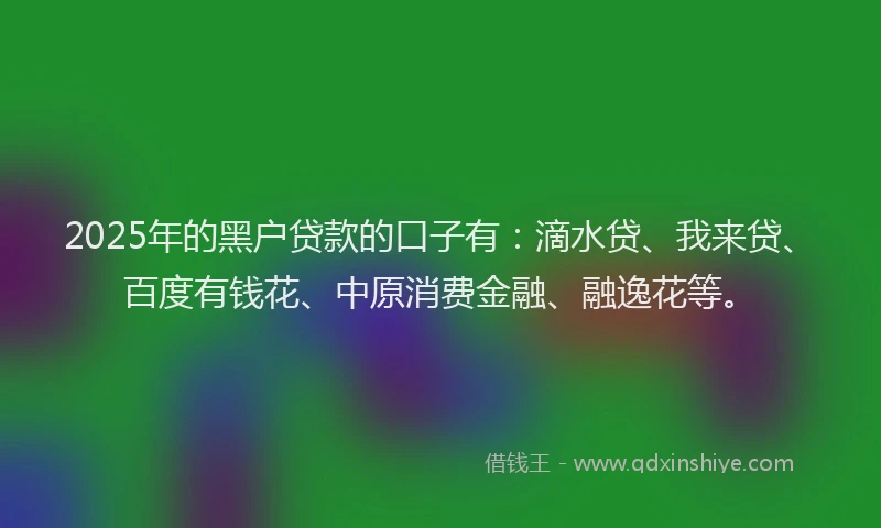 2025年的黑户贷款的口子有：滴水贷、我来贷、百度有钱花、中原消费金融、融逸花等。