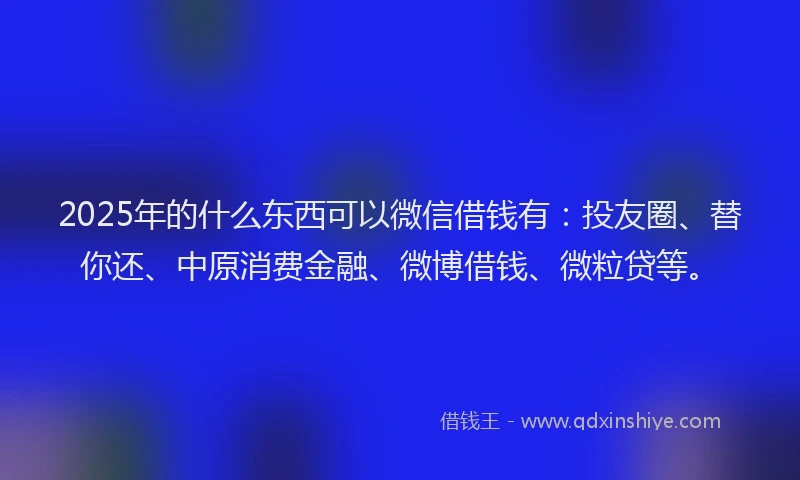 2025年的什么东西可以微信借钱有：投友圈、替你还、中原消费金融、微博借钱、微粒贷等。