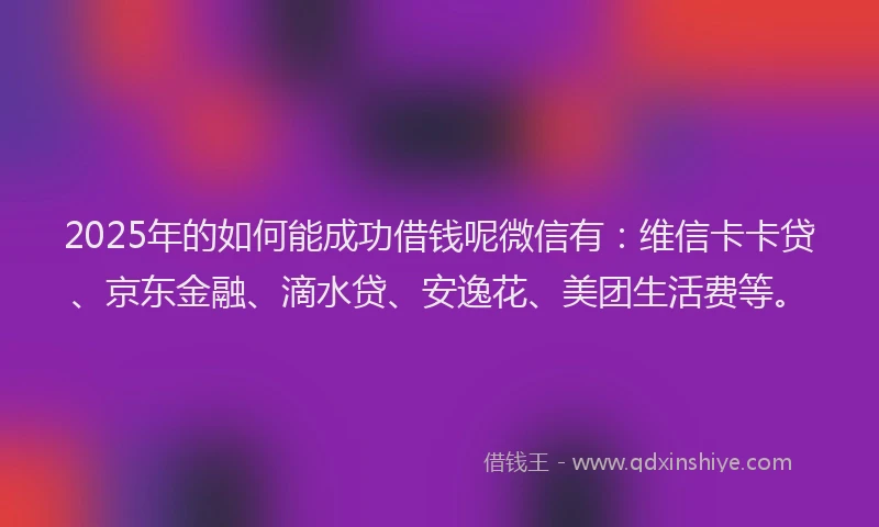 2025年的如何能成功借钱呢微信有：维信卡卡贷、京东金融、滴水贷、安逸花、美团生活费等。