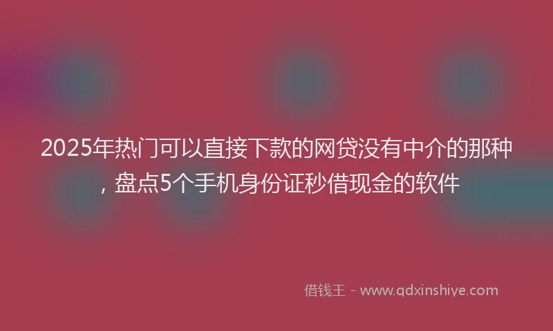 2025年热门可以直接下款的网贷没有中介的那种，盘点5个手机身份证秒借现金的软件