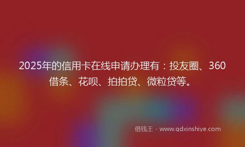 2025年的信用卡在线申请办理有：投友圈、360借条、花呗、拍拍贷、微粒贷等。