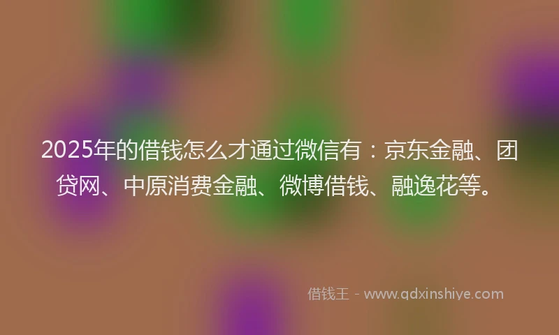 2025年的借钱怎么才通过微信有：京东金融、团贷网、中原消费金融、微博借钱、融逸花等。