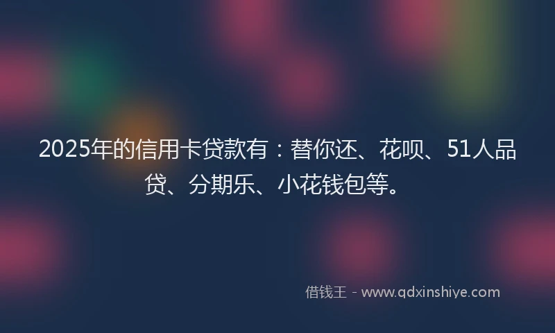 2025年的信用卡贷款有：替你还、花呗、51人品贷、分期乐、小花钱包等。