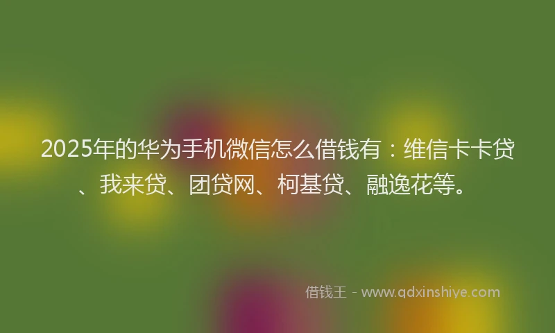 2025年的华为手机微信怎么借钱有：维信卡卡贷、我来贷、团贷网、柯基贷、融逸花等。