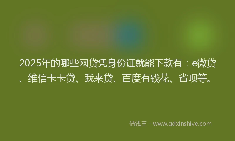 2025年的哪些网贷凭身份证就能下款有：e微贷、维信卡卡贷、我来贷、百度有钱花、省呗等。