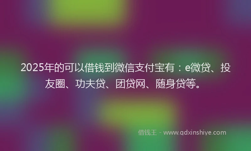 2025年的可以借钱到微信支付宝有：e微贷、投友圈、功夫贷、团贷网、随身贷等。