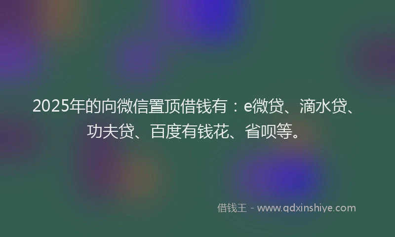 2025年的向微信置顶借钱有：e微贷、滴水贷、功夫贷、百度有钱花、省呗等。