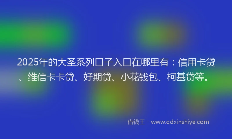 2025年的大圣系列口子入口在哪里有：信用卡贷、维信卡卡贷、好期贷、小花钱包、柯基贷等。