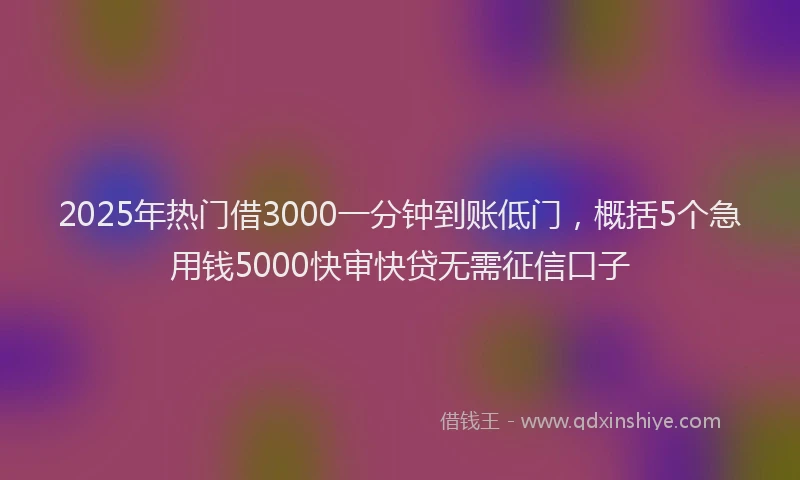 2025年热门借3000一分钟到账低门，概括5个急用钱5000快审快贷无需征信口子