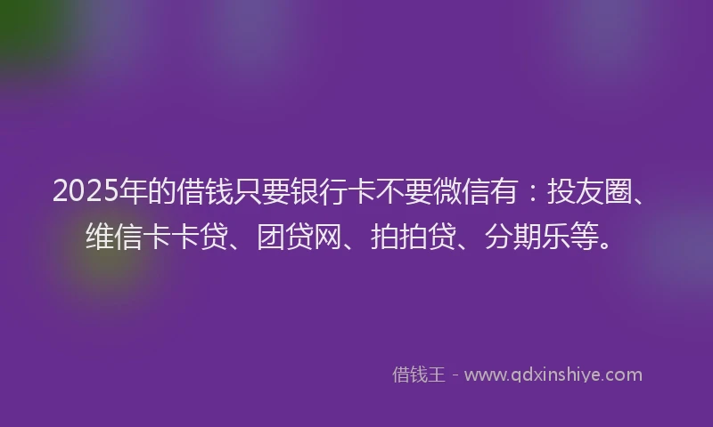 2025年的借钱只要银行卡不要微信有：投友圈、维信卡卡贷、团贷网、拍拍贷、分期乐等。