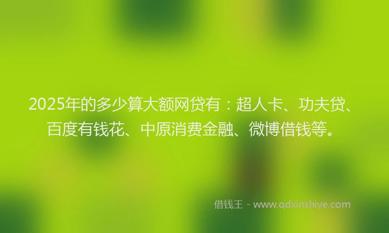 2025年的多少算大额网贷有：超人卡、功夫贷、百度有钱花、中原消费金融、微博借钱等。
